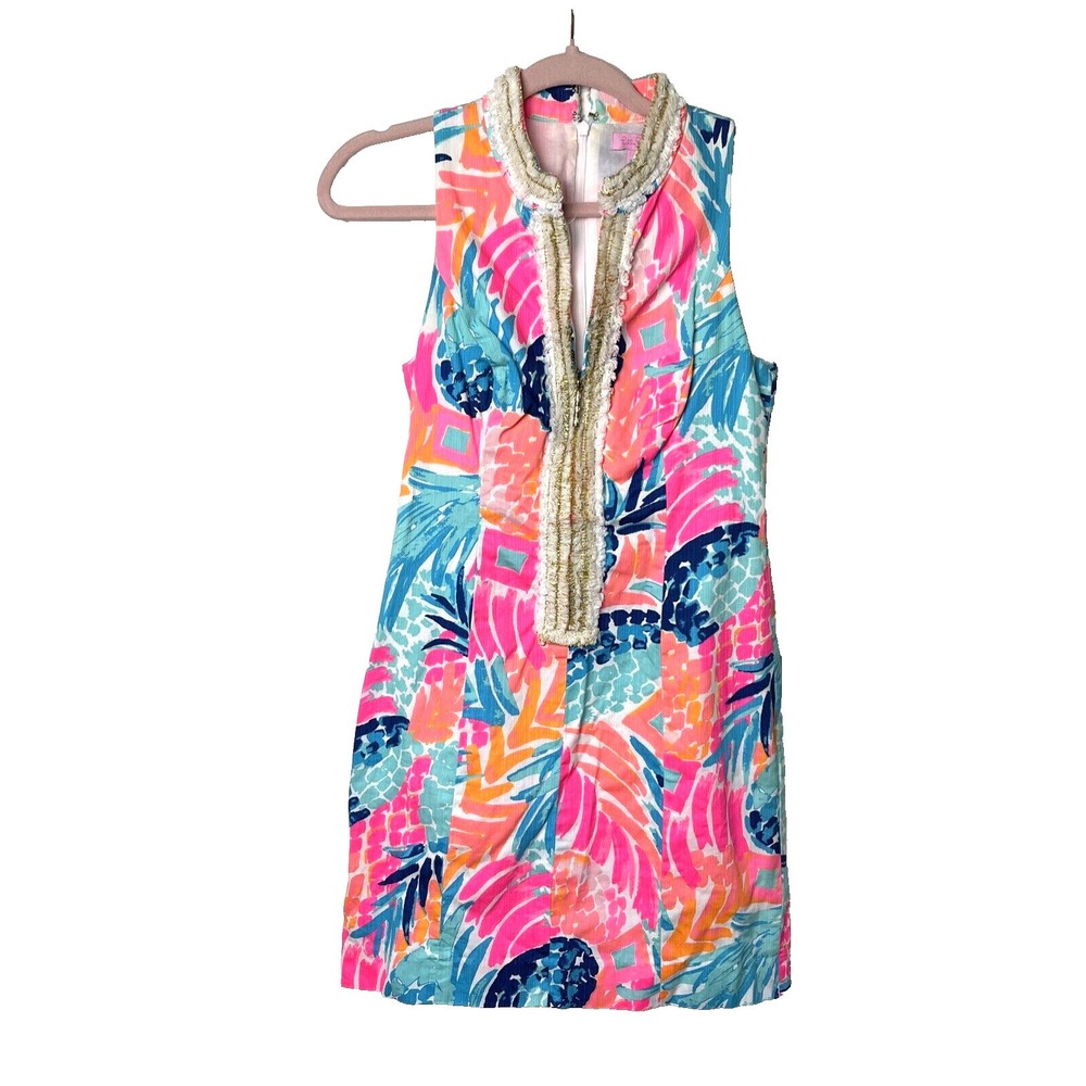Lilly Pulitzer Alexa Shift Dress Size 0 Multi Goombay Smashed MSRP $198 Zip‎